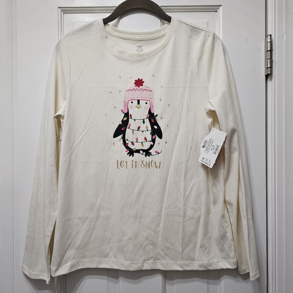 ❄️🐧Girls Holiday Penguin Long Sleeve Christmas Top “Let It Snow” 🐧❄️ XXL